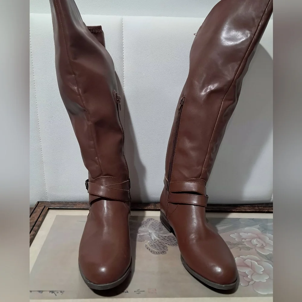 Anne Klein AKBESSA Brown Knee-High Riding Boots - 17
